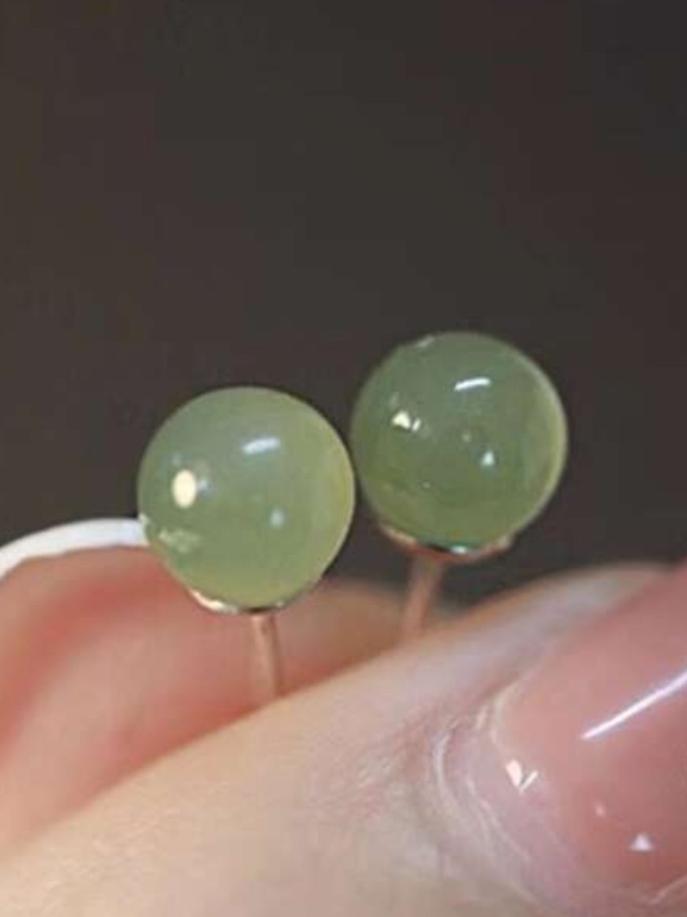 Classic Green Jade Ball Stud Earrings - Unbranded